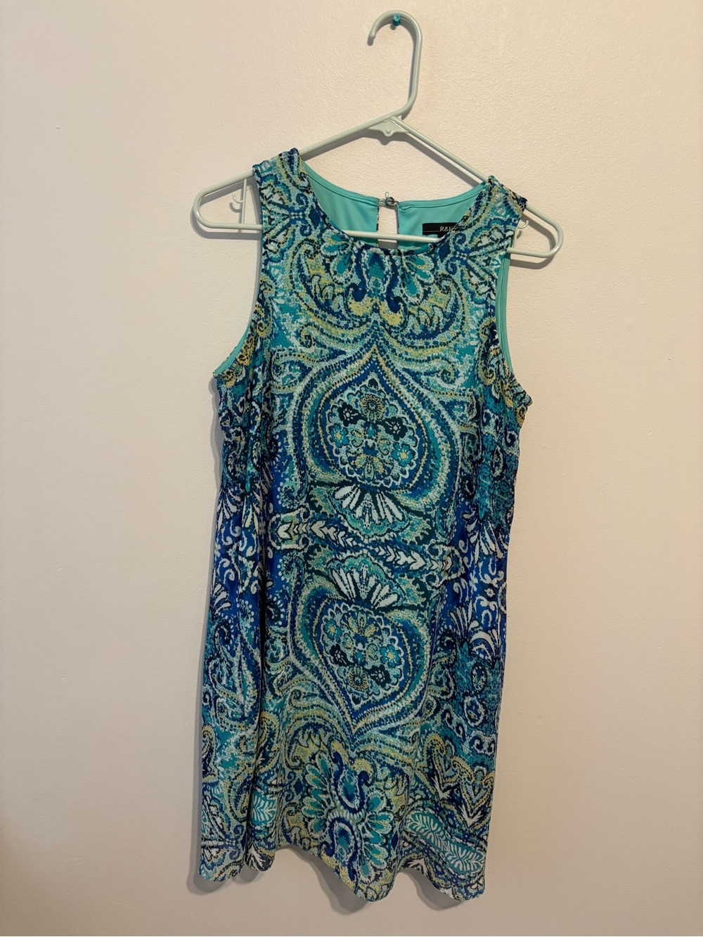 R&K Teal and Blue Paisley Sleeveless Shift Dress